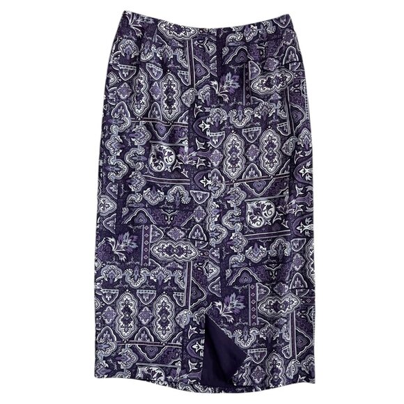 Vintage Talbots‎ Silk Geometric Print Midi Skirt Purple 14 Whimsygoth Y2K Boho - Picture 2 of 7